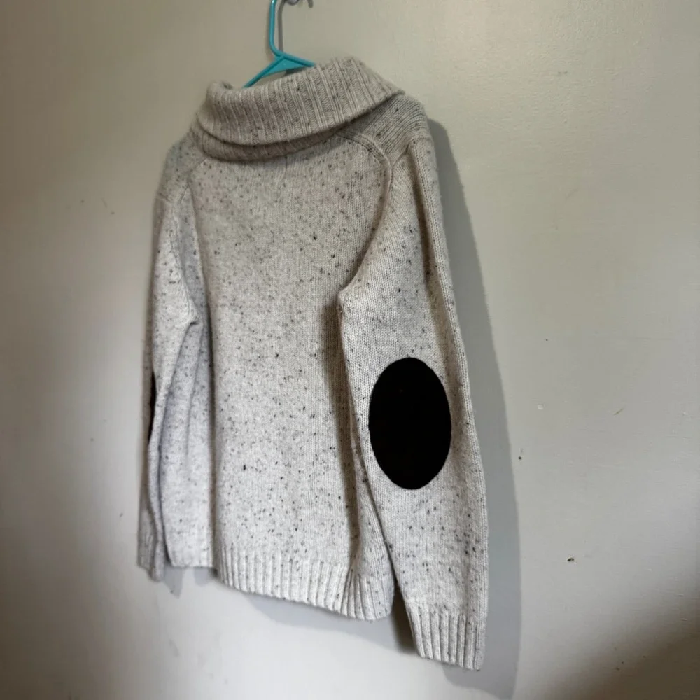 Telluride Clothing Co Wome's Sz Lg Oatmeal Speckled Shawl Collar Sweater Elbow